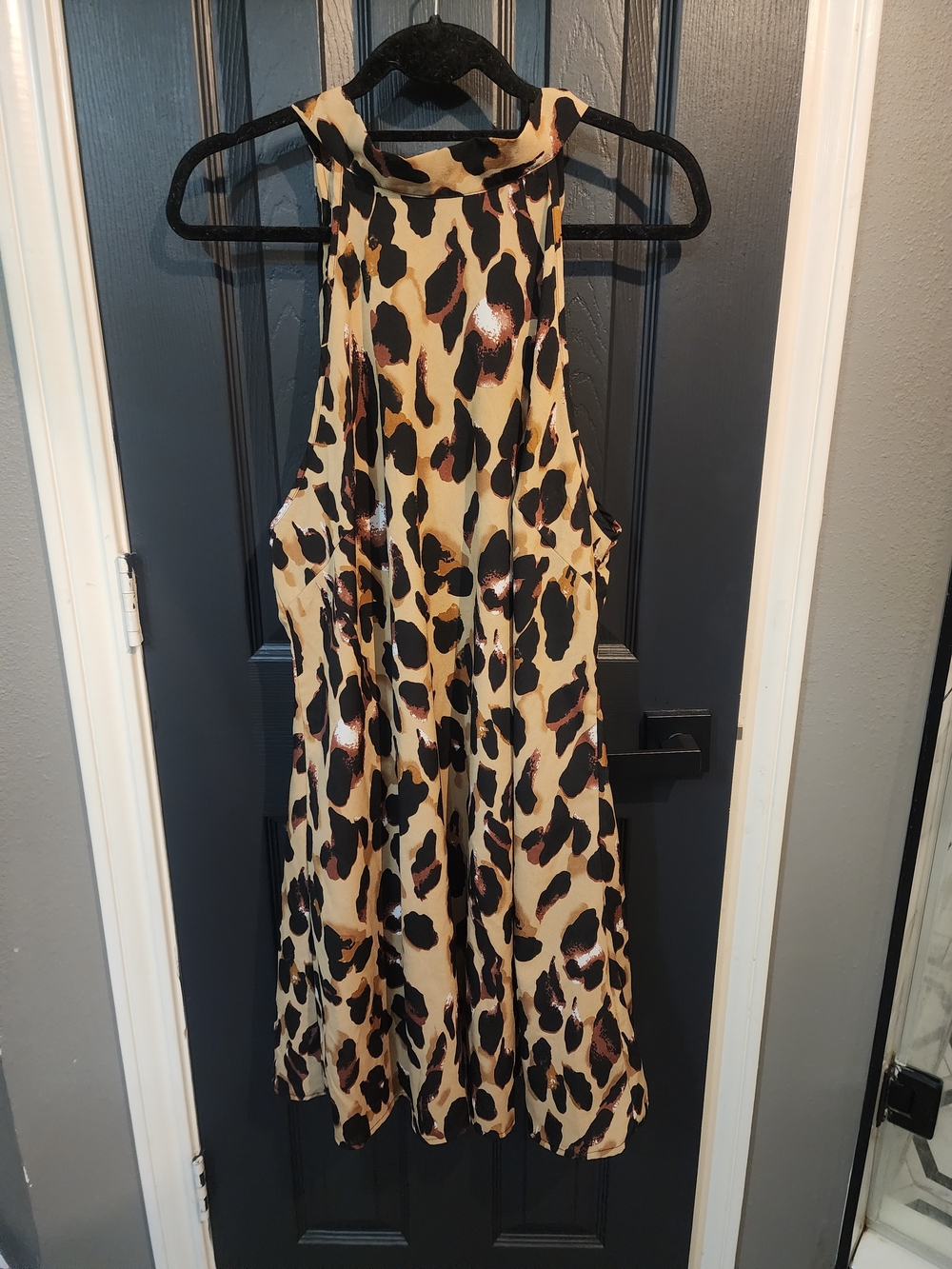 Leopard Print Halter Womens Dress in Beige and Black